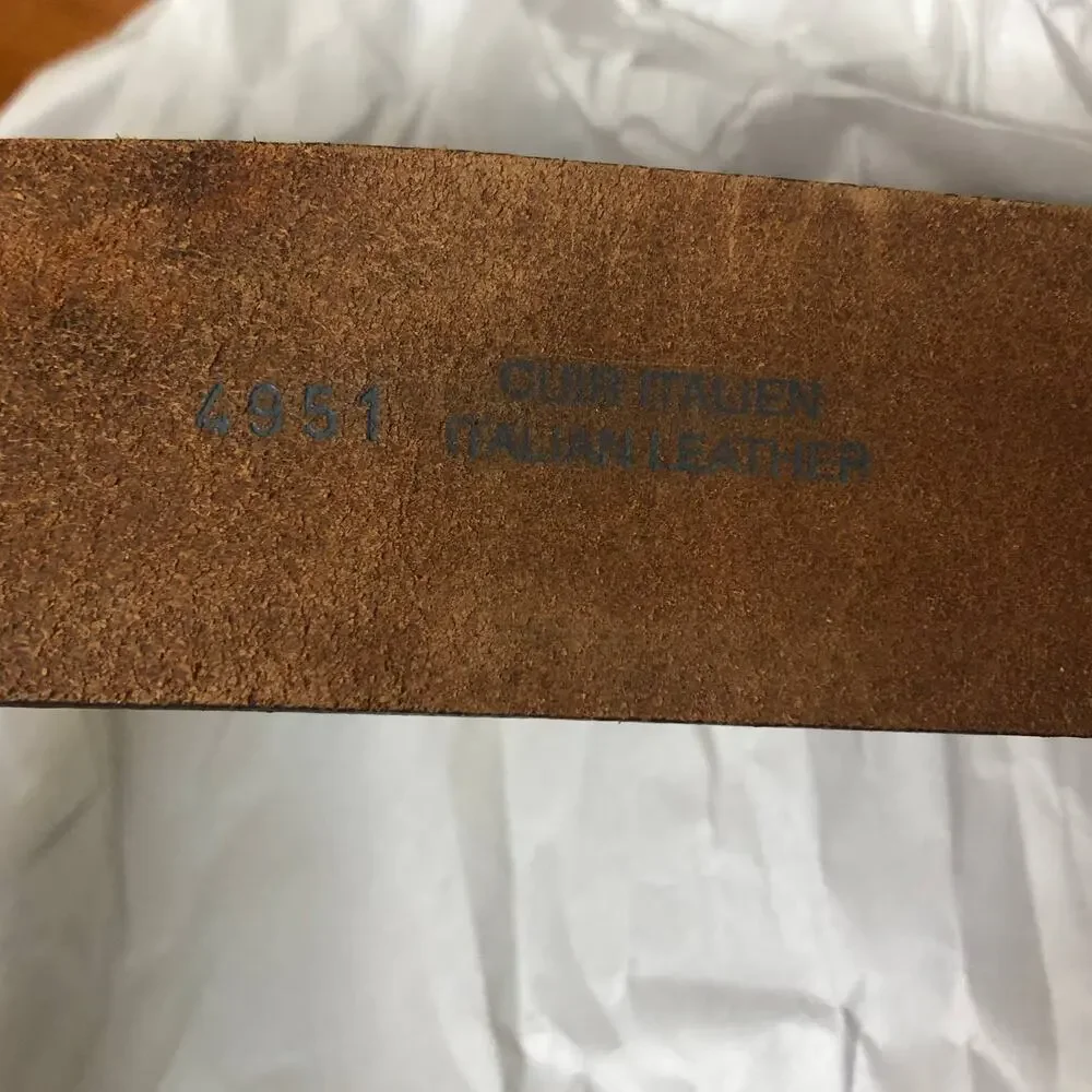 Leather Belt Brown Engraved Floral Vine Wide Italian Leather Medium